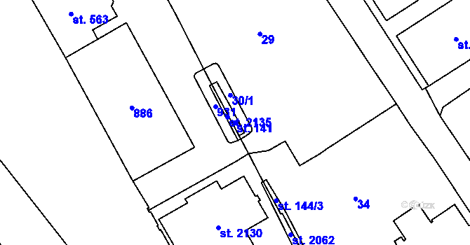 Parcela st. 141 v KÚ Nový Jičín-město, Katastrální mapa