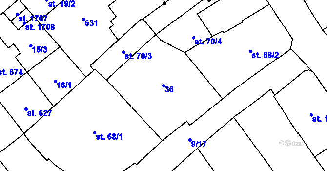 Parcela st. 36 v KÚ Nový Jičín-město, Katastrální mapa