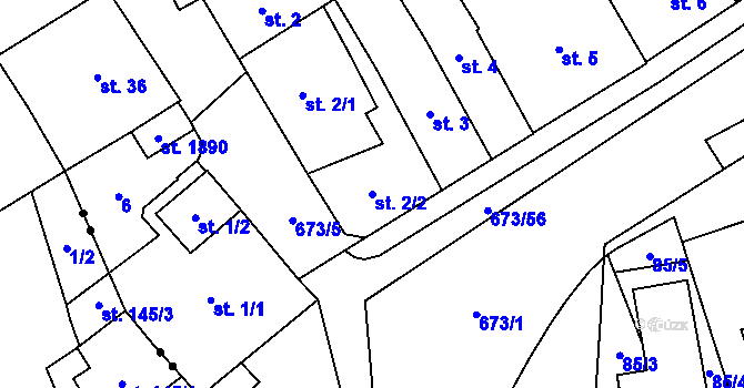 Parcela st. 2/2 v KÚ Nový Jičín-Horní Předměstí, Katastrální mapa