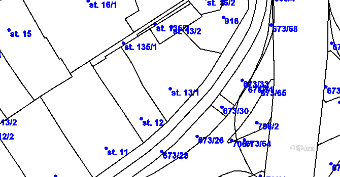 Parcela st. 13/1 v KÚ Nový Jičín-Horní Předměstí, Katastrální mapa