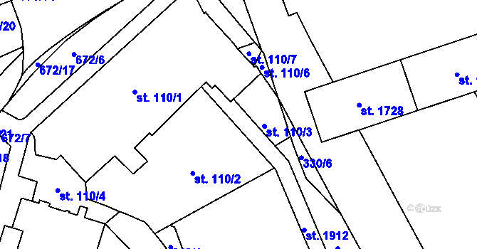 Parcela st. 110/8 v KÚ Nový Jičín-Horní Předměstí, Katastrální mapa