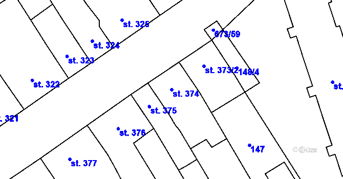 Parcela st. 374 v KÚ Nový Jičín-Horní Předměstí, Katastrální mapa