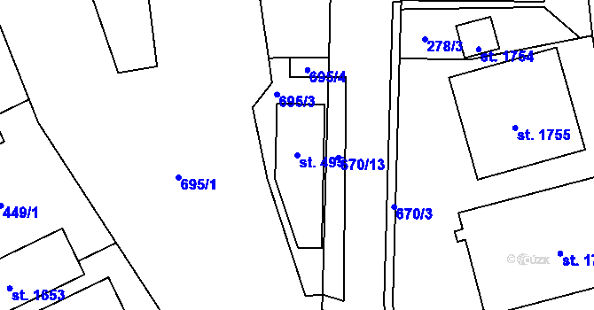 Parcela st. 495 v KÚ Nový Jičín-Horní Předměstí, Katastrální mapa