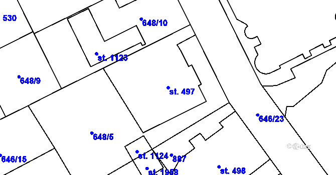 Parcela st. 497 v KÚ Nový Jičín-Horní Předměstí, Katastrální mapa