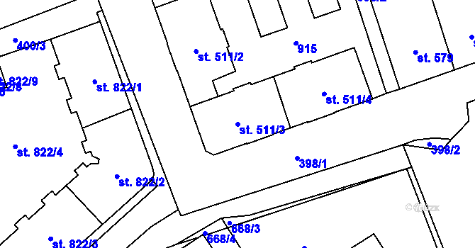 Parcela st. 511/3 v KÚ Nový Jičín-Horní Předměstí, Katastrální mapa