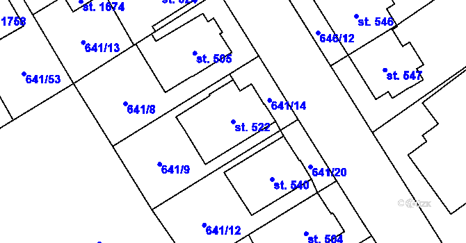 Parcela st. 522 v KÚ Nový Jičín-Horní Předměstí, Katastrální mapa