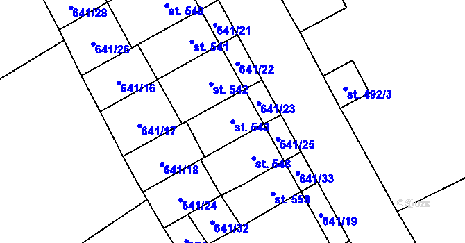 Parcela st. 543 v KÚ Nový Jičín-Horní Předměstí, Katastrální mapa