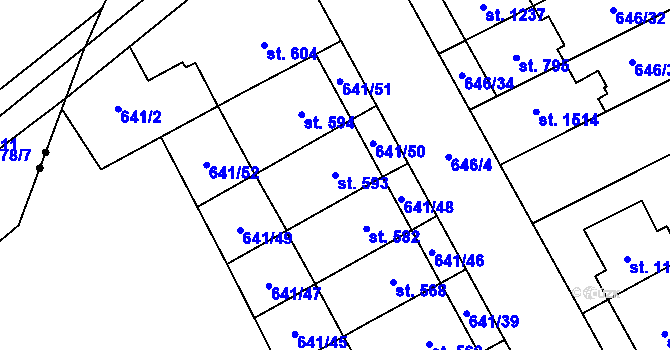 Parcela st. 593 v KÚ Nový Jičín-Horní Předměstí, Katastrální mapa