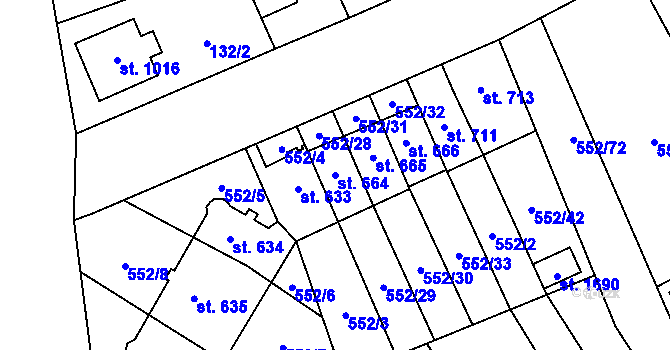 Parcela st. 664 v KÚ Nový Jičín-Horní Předměstí, Katastrální mapa