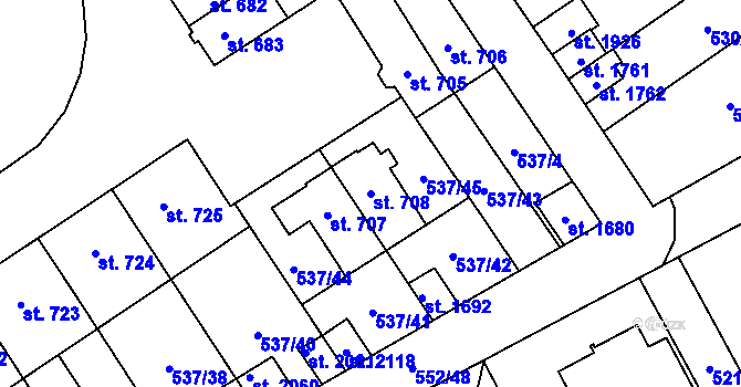 Parcela st. 708 v KÚ Nový Jičín-Horní Předměstí, Katastrální mapa