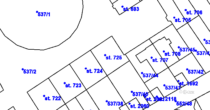 Parcela st. 725 v KÚ Nový Jičín-Horní Předměstí, Katastrální mapa