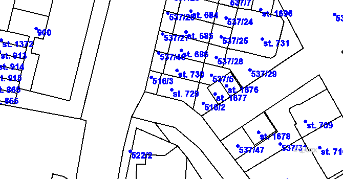 Parcela st. 729 v KÚ Nový Jičín-Horní Předměstí, Katastrální mapa