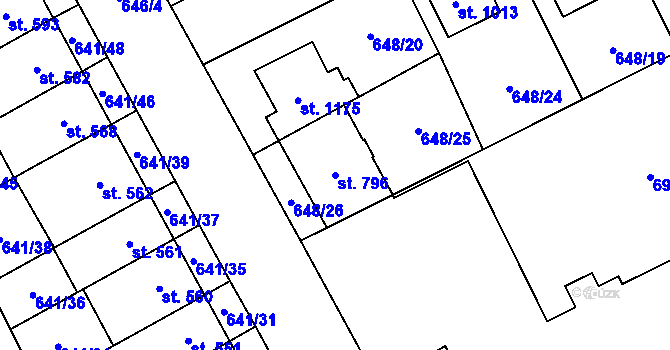 Parcela st. 796 v KÚ Nový Jičín-Horní Předměstí, Katastrální mapa