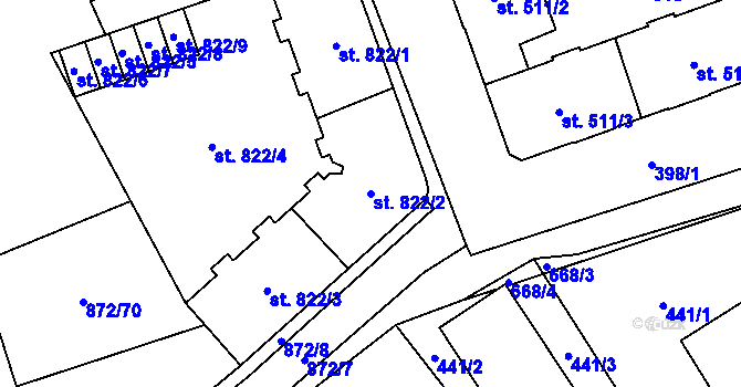 Parcela st. 822/2 v KÚ Nový Jičín-Horní Předměstí, Katastrální mapa