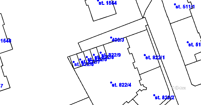 Parcela st. 822/9 v KÚ Nový Jičín-Horní Předměstí, Katastrální mapa