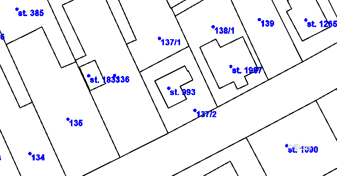 Parcela st. 993 v KÚ Nový Jičín-Horní Předměstí, Katastrální mapa
