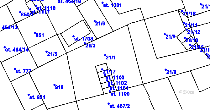 Parcela st. 21/1 v KÚ Nový Jičín-Horní Předměstí, Katastrální mapa