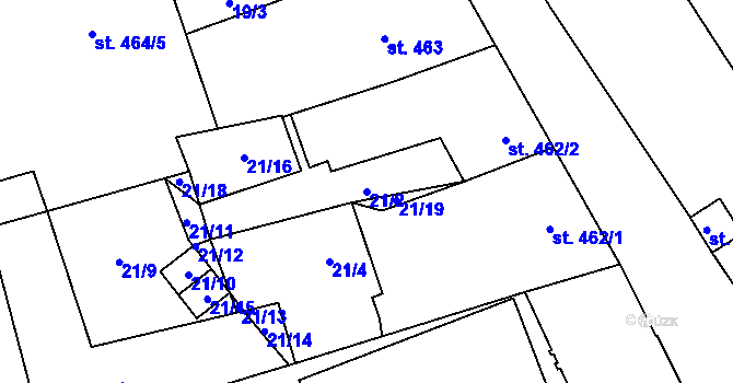 Parcela st. 21/2 v KÚ Nový Jičín-Horní Předměstí, Katastrální mapa