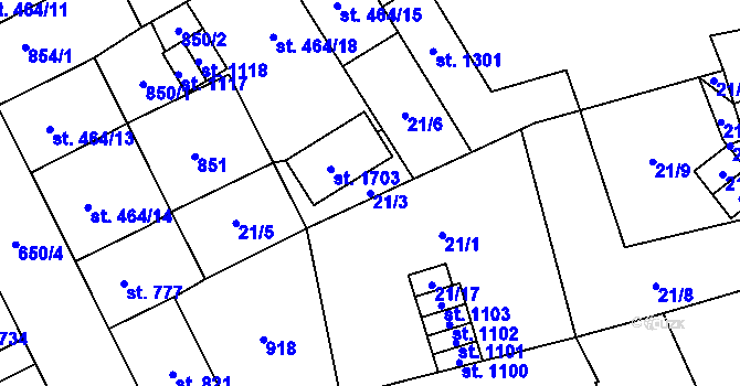 Parcela st. 21/3 v KÚ Nový Jičín-Horní Předměstí, Katastrální mapa