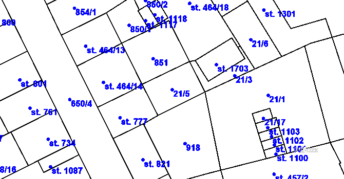 Parcela st. 21/5 v KÚ Nový Jičín-Horní Předměstí, Katastrální mapa