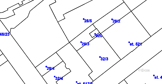 Parcela st. 28/3 v KÚ Nový Jičín-Horní Předměstí, Katastrální mapa