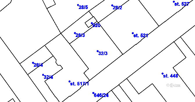 Parcela st. 32/3 v KÚ Nový Jičín-Horní Předměstí, Katastrální mapa