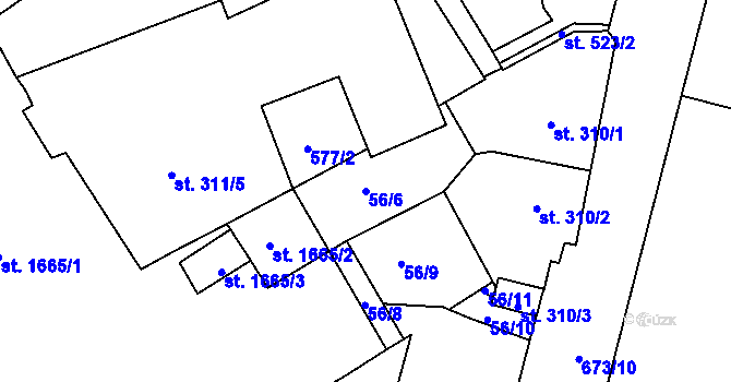 Parcela st. 56/6 v KÚ Nový Jičín-Horní Předměstí, Katastrální mapa
