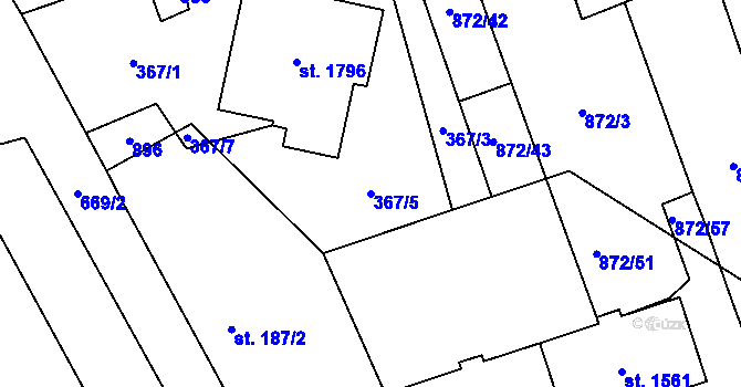 Parcela st. 367/5 v KÚ Nový Jičín-Horní Předměstí, Katastrální mapa