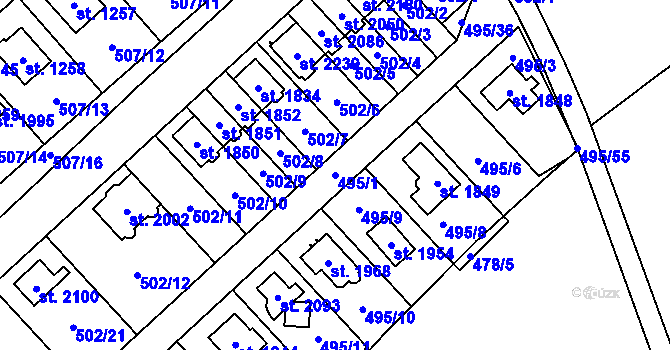 Parcela st. 495/1 v KÚ Nový Jičín-Horní Předměstí, Katastrální mapa