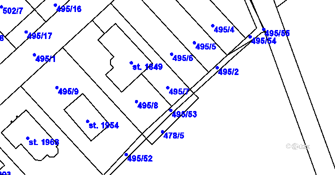 Parcela st. 495/7 v KÚ Nový Jičín-Horní Předměstí, Katastrální mapa