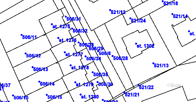 Parcela st. 506/8 v KÚ Nový Jičín-Horní Předměstí, Katastrální mapa