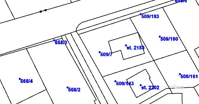 Parcela st. 509/7 v KÚ Nový Jičín-Horní Předměstí, Katastrální mapa