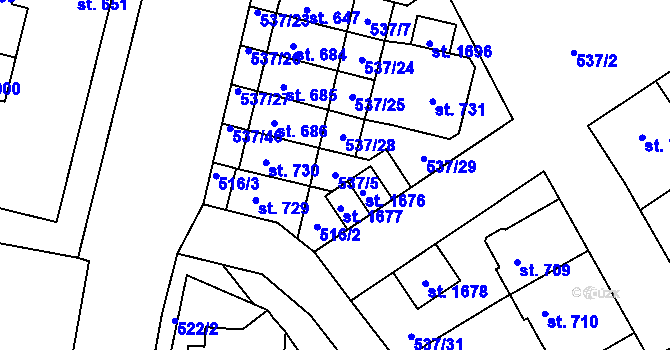 Parcela st. 537/5 v KÚ Nový Jičín-Horní Předměstí, Katastrální mapa