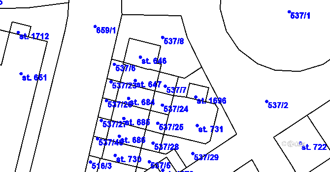 Parcela st. 537/7 v KÚ Nový Jičín-Horní Předměstí, Katastrální mapa