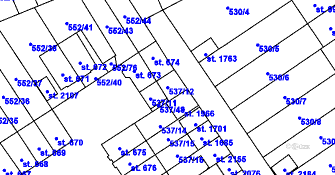 Parcela st. 537/12 v KÚ Nový Jičín-Horní Předměstí, Katastrální mapa