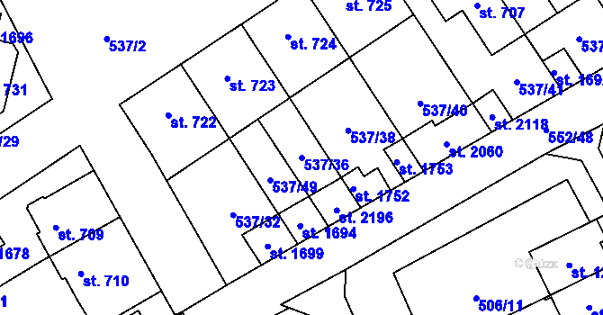 Parcela st. 537/36 v KÚ Nový Jičín-Horní Předměstí, Katastrální mapa