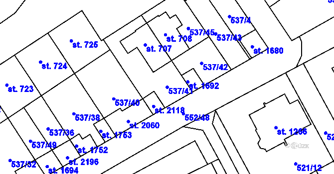 Parcela st. 537/41 v KÚ Nový Jičín-Horní Předměstí, Katastrální mapa