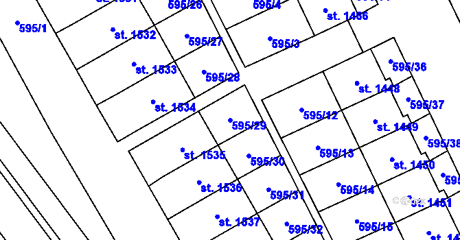 Parcela st. 595/29 v KÚ Nový Jičín-Horní Předměstí, Katastrální mapa
