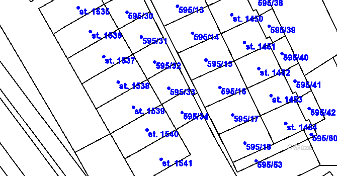 Parcela st. 595/33 v KÚ Nový Jičín-Horní Předměstí, Katastrální mapa