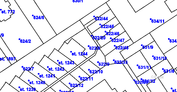 Parcela st. 622/8 v KÚ Nový Jičín-Horní Předměstí, Katastrální mapa