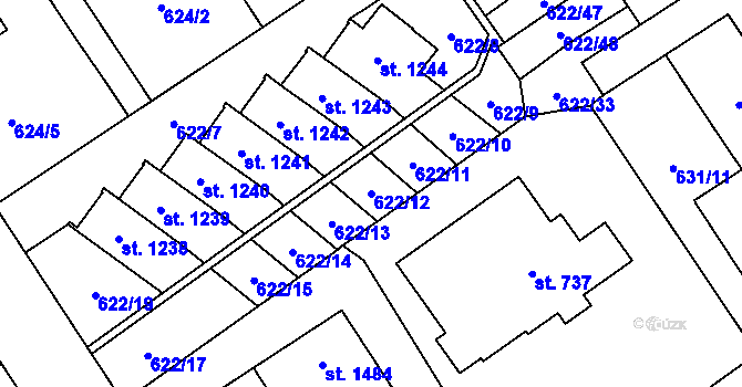 Parcela st. 622/12 v KÚ Nový Jičín-Horní Předměstí, Katastrální mapa