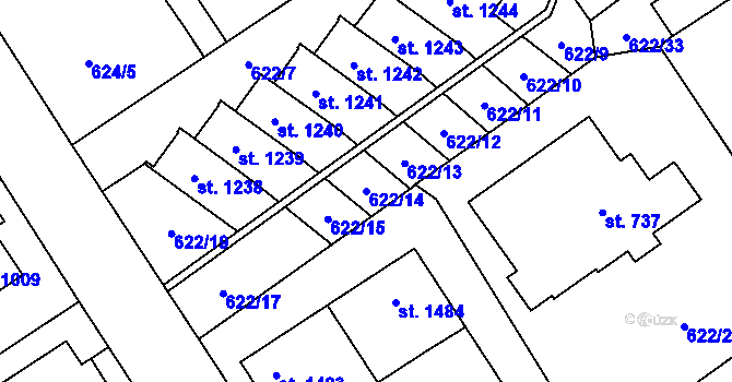 Parcela st. 622/14 v KÚ Nový Jičín-Horní Předměstí, Katastrální mapa