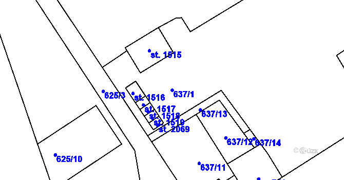 Parcela st. 637/1 v KÚ Nový Jičín-Horní Předměstí, Katastrální mapa