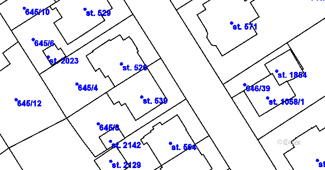 Parcela st. 645/9 v KÚ Nový Jičín-Horní Předměstí, Katastrální mapa