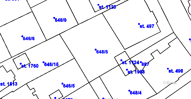 Parcela st. 648/5 v KÚ Nový Jičín-Horní Předměstí, Katastrální mapa