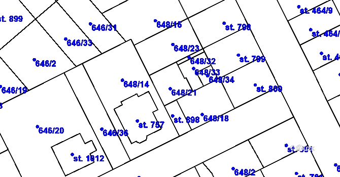 Parcela st. 648/21 v KÚ Nový Jičín-Horní Předměstí, Katastrální mapa