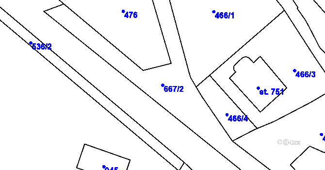 Parcela st. 667/2 v KÚ Nový Jičín-Horní Předměstí, Katastrální mapa