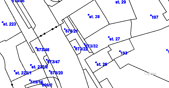 Parcela st. 673/32 v KÚ Nový Jičín-Horní Předměstí, Katastrální mapa