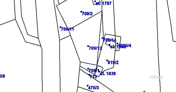 Parcela st. 709/12 v KÚ Nový Jičín-Horní Předměstí, Katastrální mapa