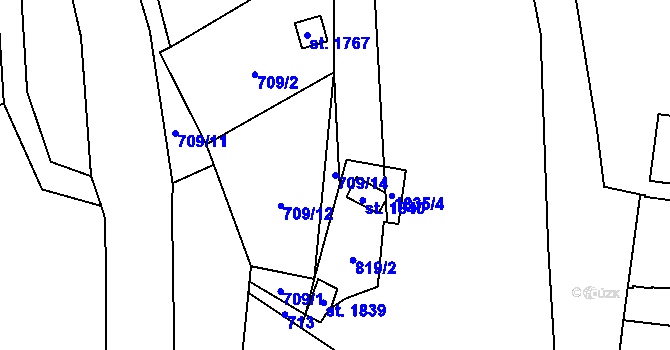 Parcela st. 709/14 v KÚ Nový Jičín-Horní Předměstí, Katastrální mapa